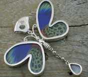 Pendant Butterfly Wings Blue Green Authentic Dual Side